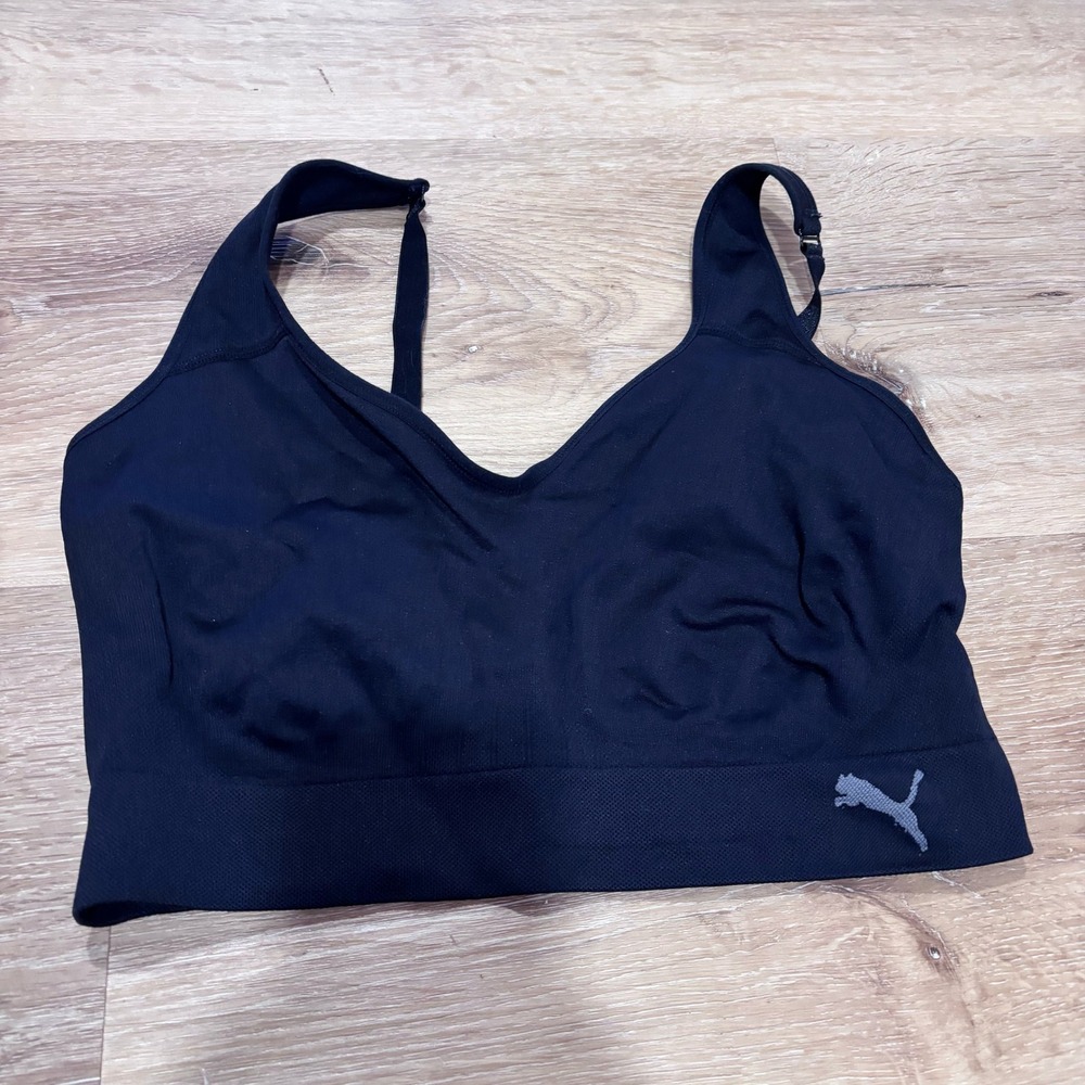 Puma Womens Seamless Sports Bra Black Adjustable Straps XL Low Impact